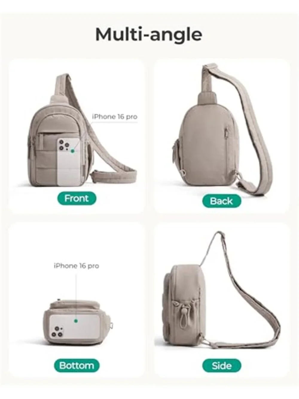 Puffer Sling Bag RFID Crossbody Chest Bag Quilted Water Resistant Travel Purse